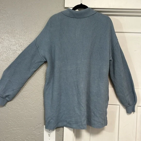 FREE PEOPLE BEACH RIBBED PICNIC SWEATER MINI DRESS  BLUE - Picture 8 of 16